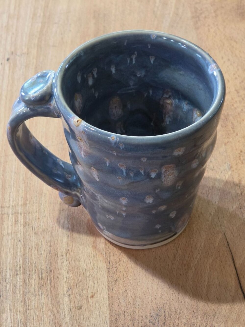 Handmade Blue Ceramic Coffee Mug With Unique Speckled Glaze Design 4.5" Tall 3"